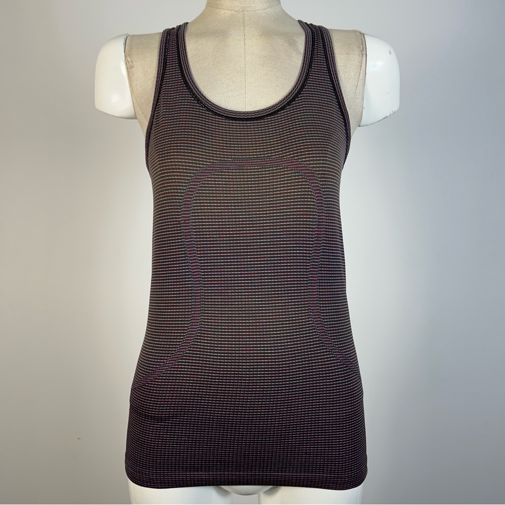 Lululemon Swiftly Tech Racerback Tank Top 2.0 Black Pink Striped Size 6